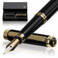 FANSTIK Black & Gold Luxury fountain pen, Real 24K Gold Plating, Professional executive pen gift set for men (Lux fountain Black-Gold)