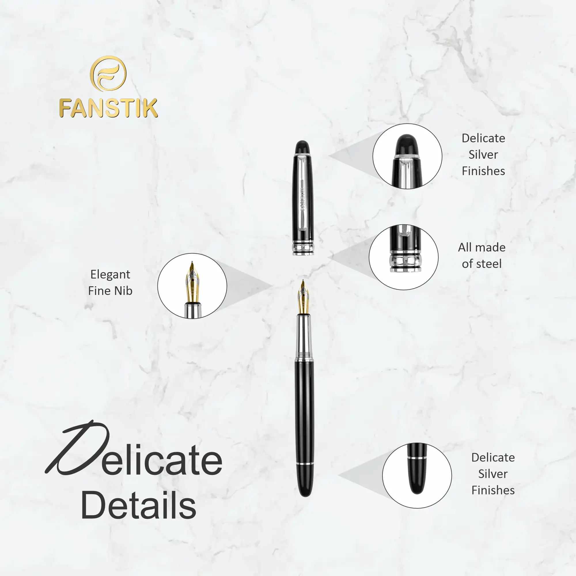 silver fountain pen, fountain pen components

